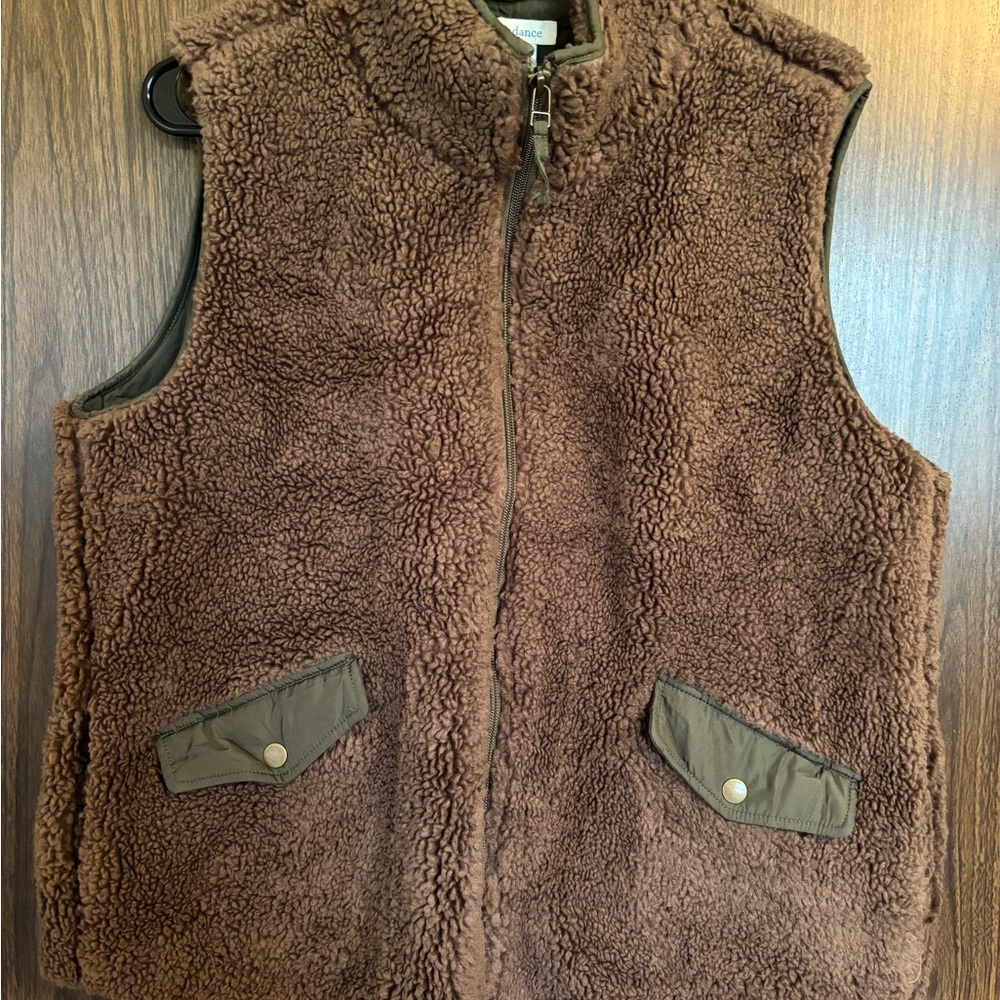 Sundance Brown Fleece Vest with Sherpa Texture